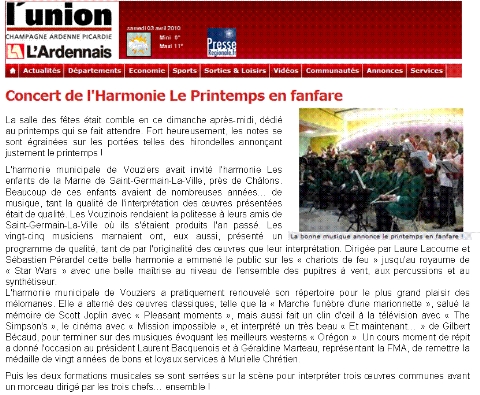 Agrangir l'article dans l'Union 'Concert � Vouziers 2010'